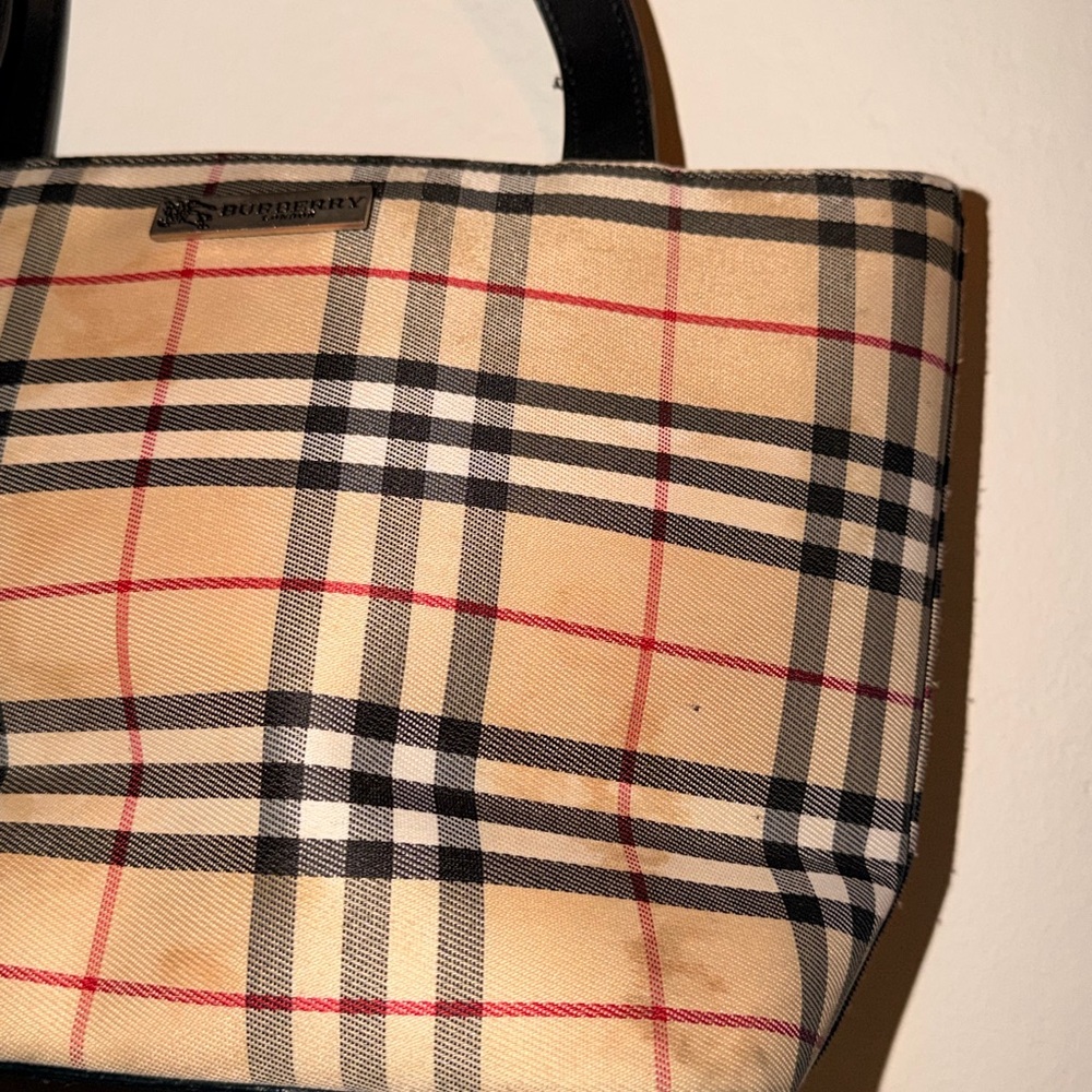 Burberry Beige Plaid Mini Tote with Black Leather Handles - Picture 4 of 13